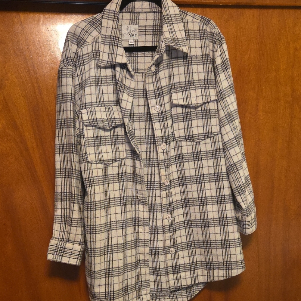 YMI Cream and Black Plaid Shirt